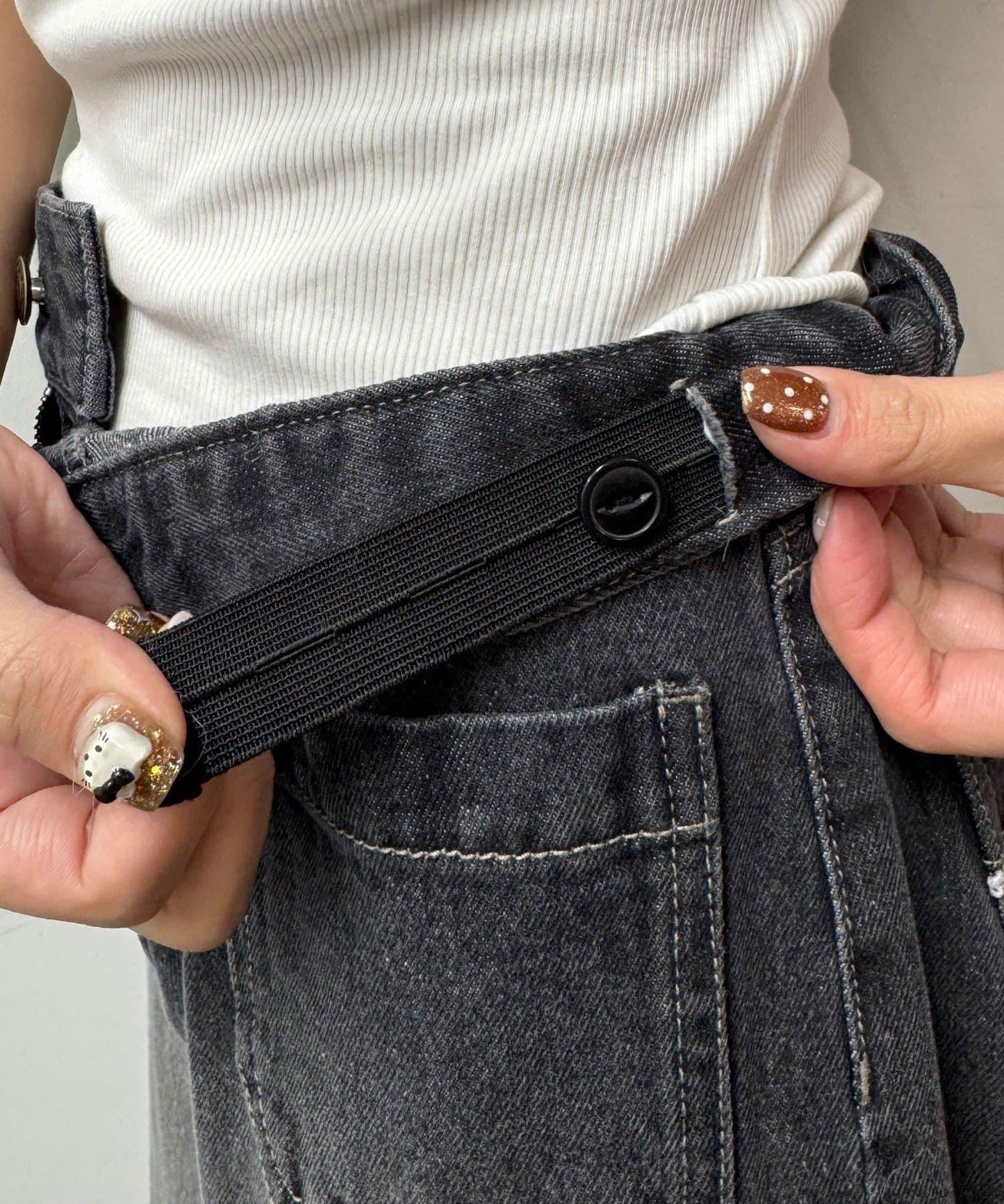 卷邊波點闊腿牛仔褲