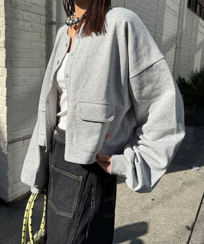 心形紐扣配色縫線 衛衣開衫