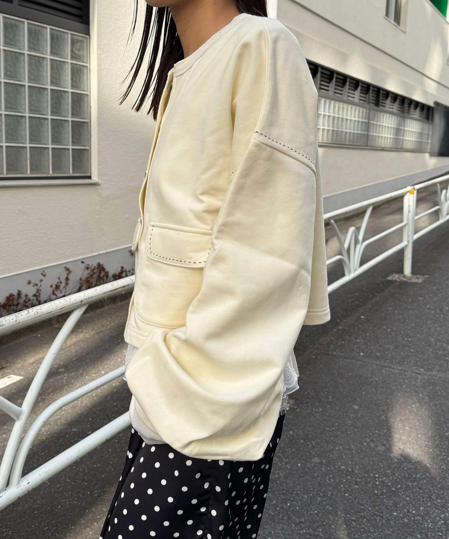 心形紐扣配色縫線 衛衣開衫