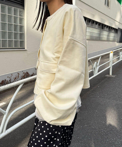 心形紐扣配色縫線 衛衣開衫