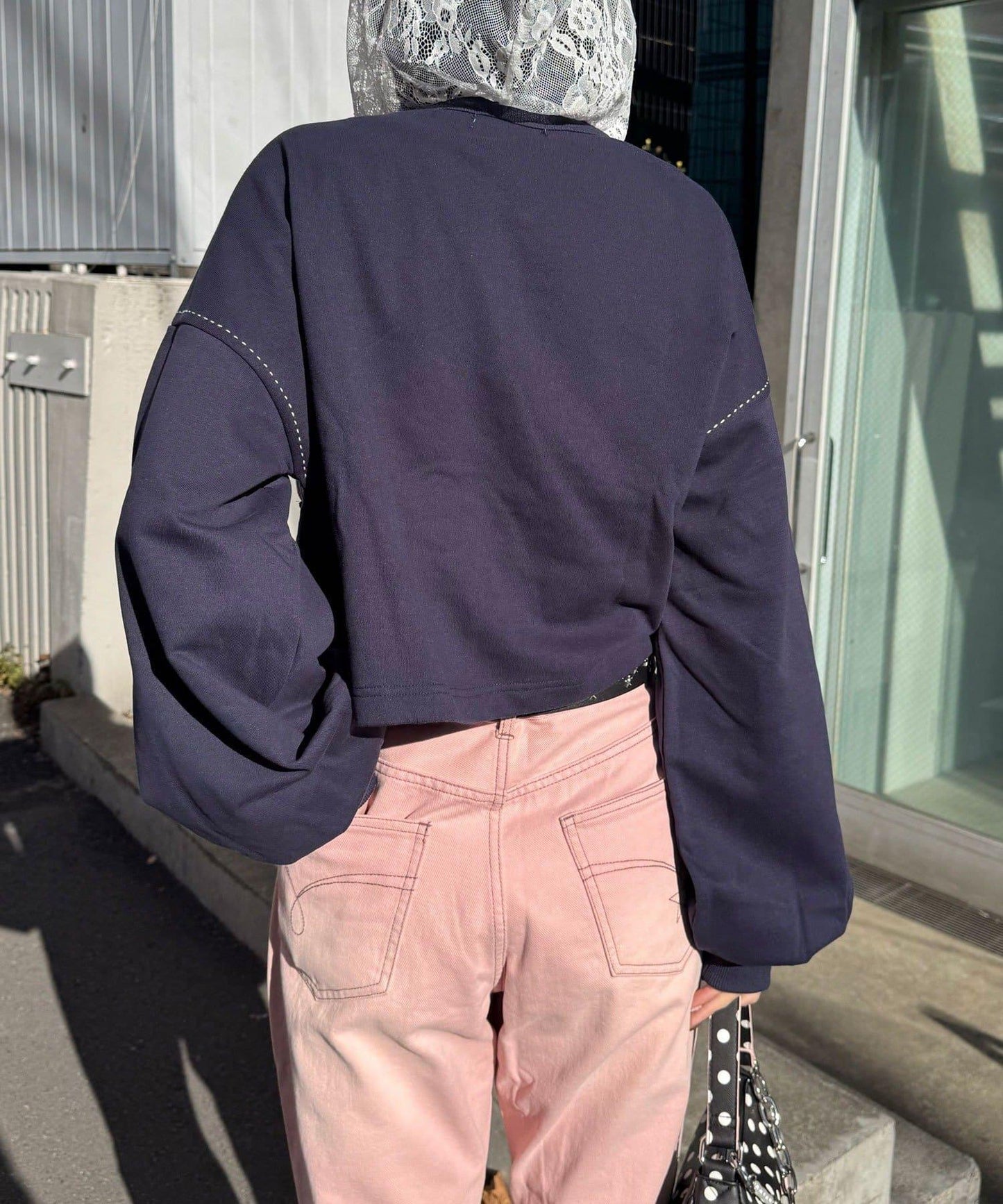 心形紐扣配色縫線 衛衣開衫