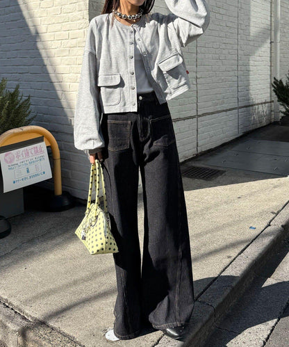 心形紐扣配色縫線 衛衣開衫