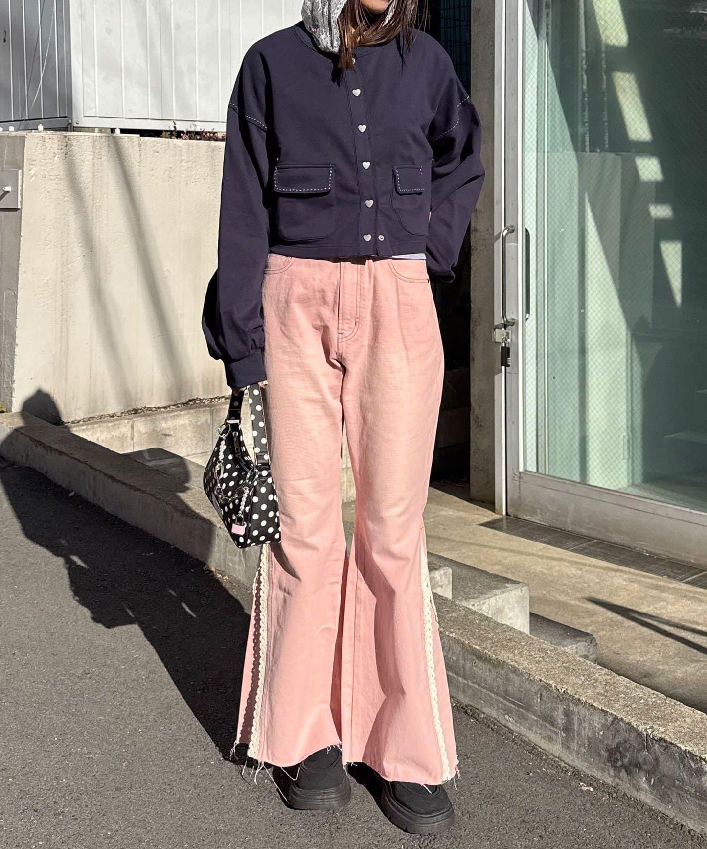 心形紐扣配色縫線 衛衣開衫