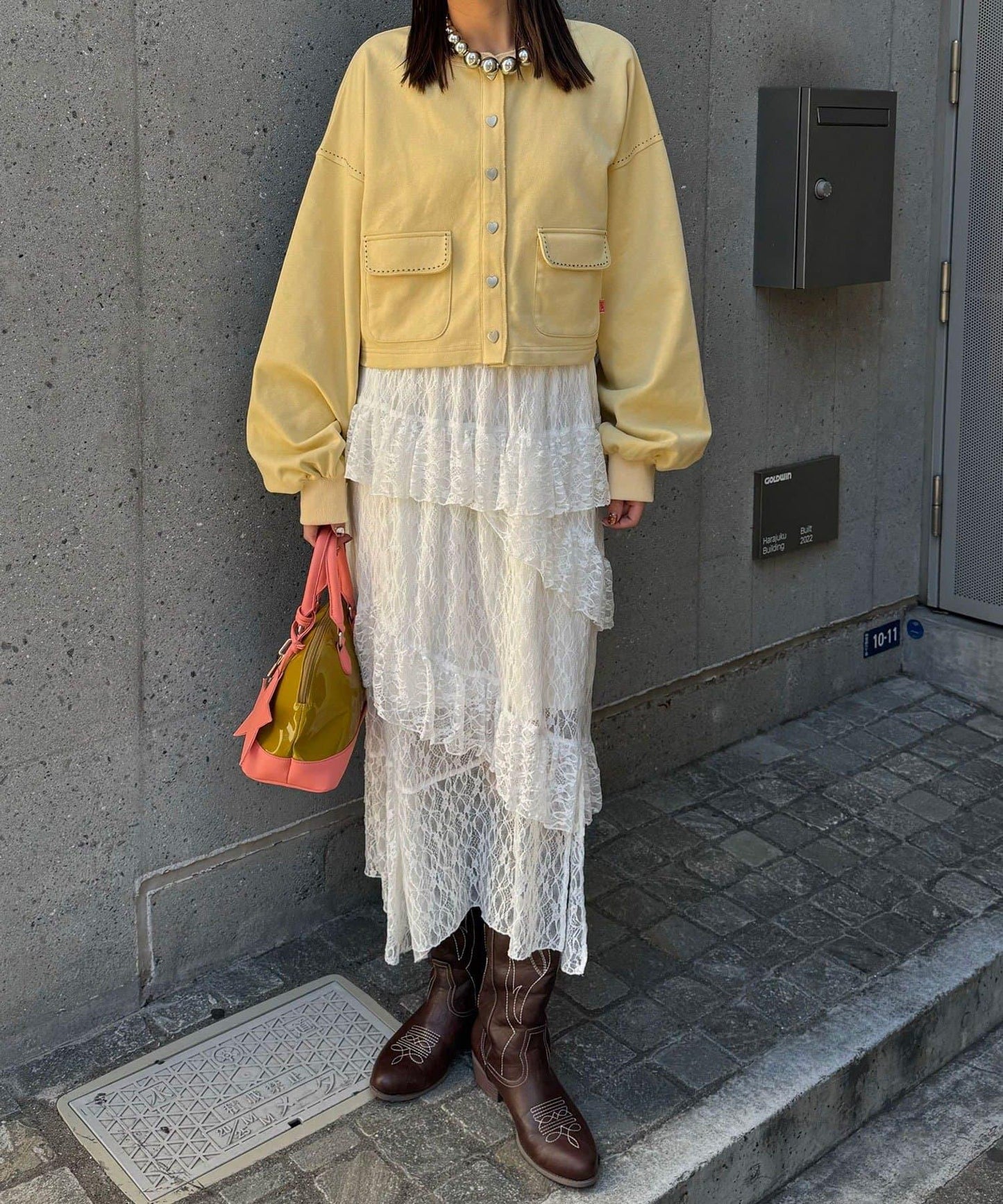 心形紐扣配色縫線 衛衣開衫