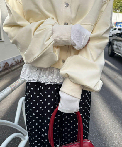 心形紐扣配色縫線 衛衣開衫