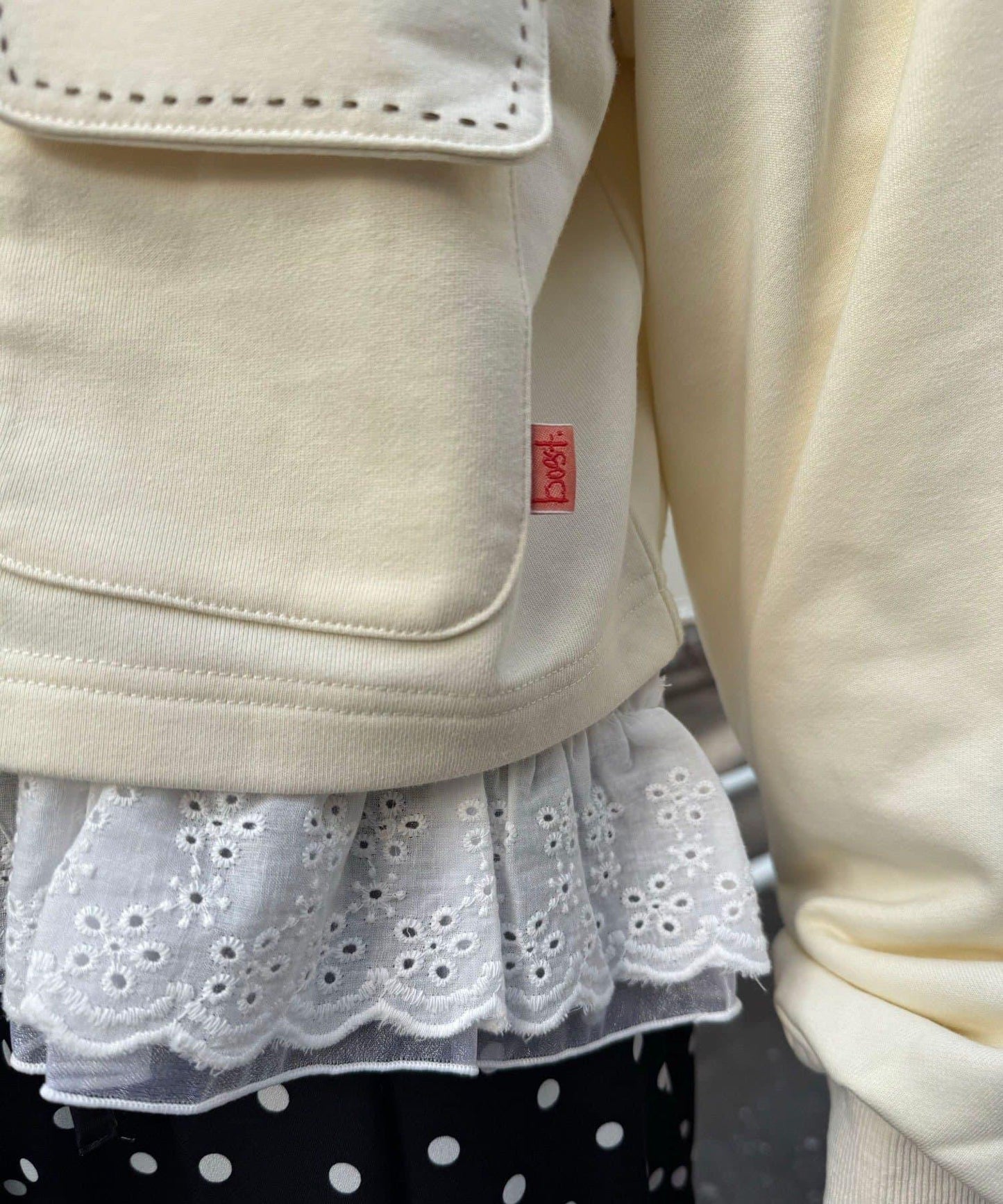 心形紐扣配色縫線 衛衣開衫