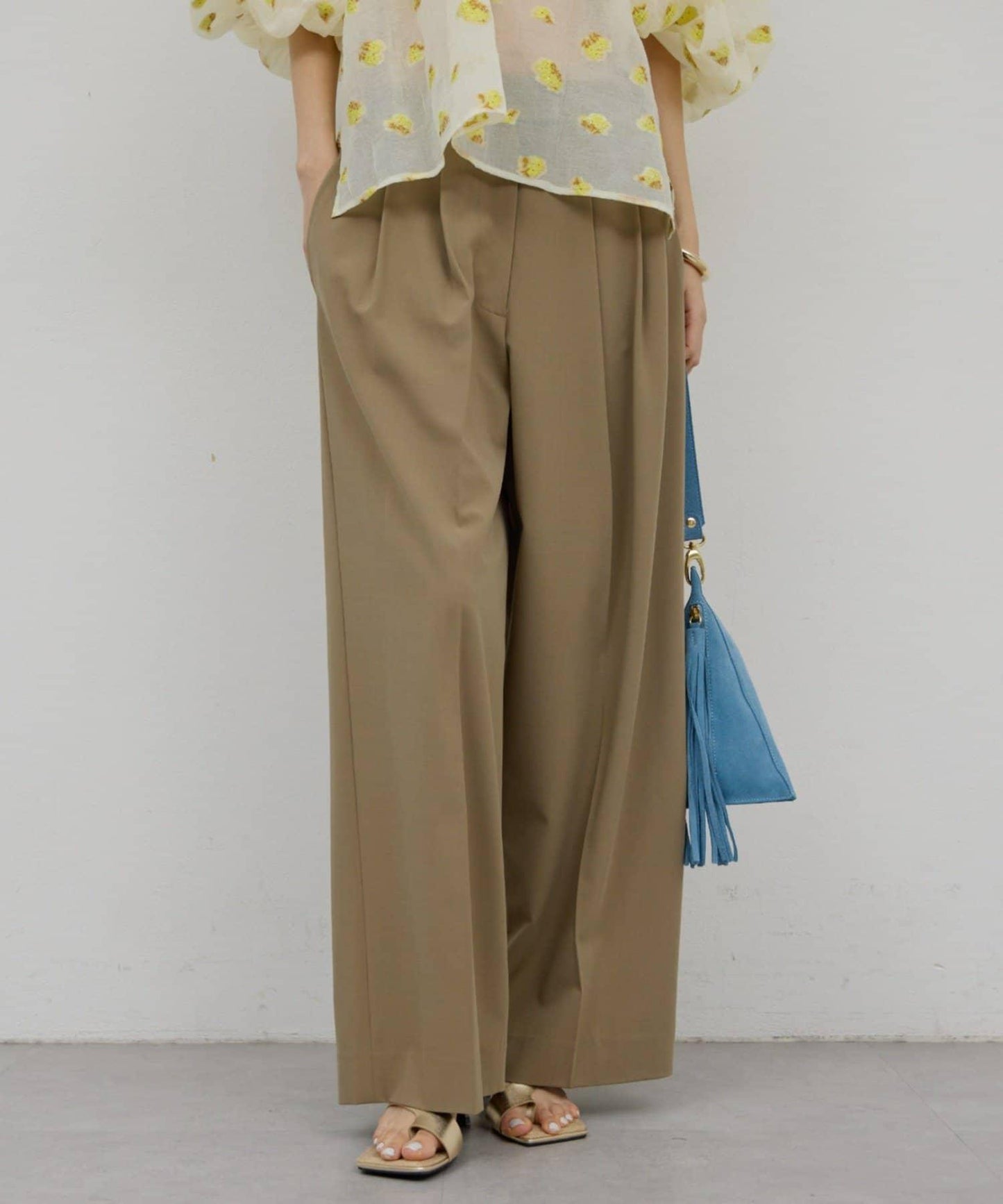 可手洗 梳毛褶襉 闊腿褲