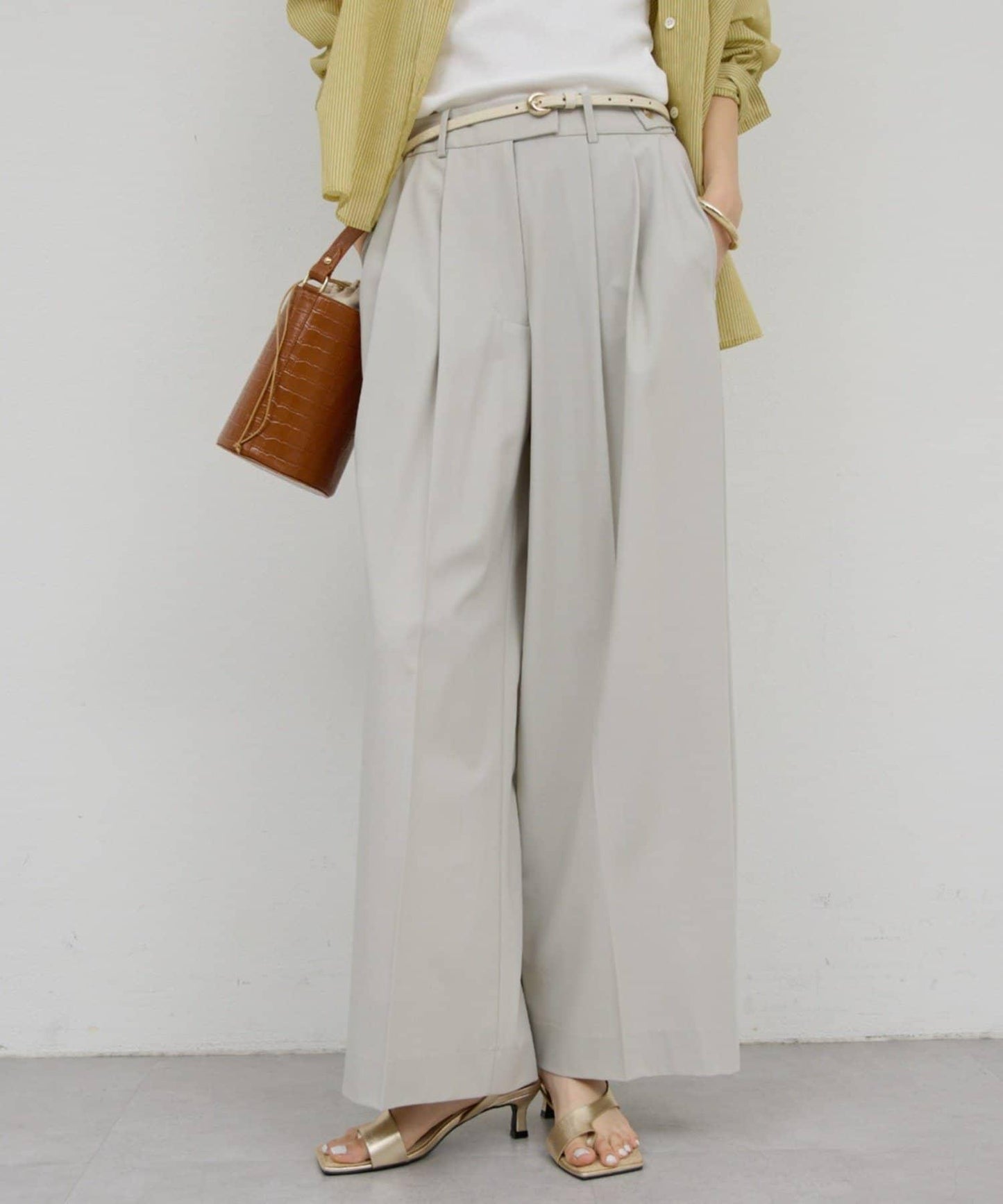 可手洗 梳毛褶襉 闊腿褲