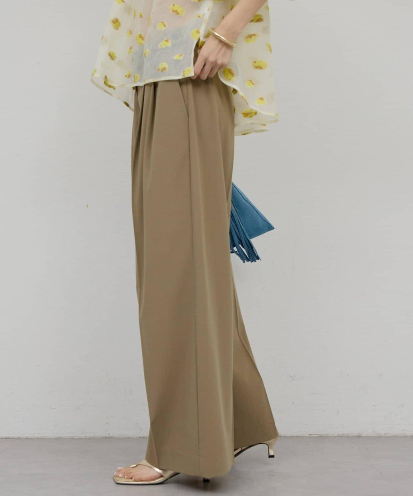 可手洗 梳毛褶襉 闊腿褲