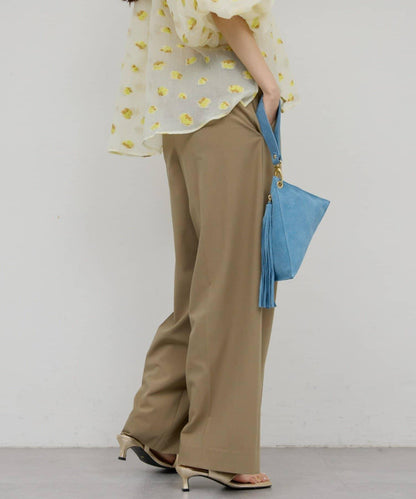 可手洗 梳毛褶襉 闊腿褲