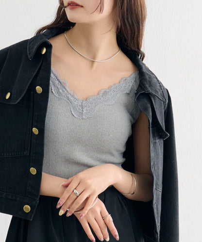 帶胸墊 V字蕾絲 吊帶背心