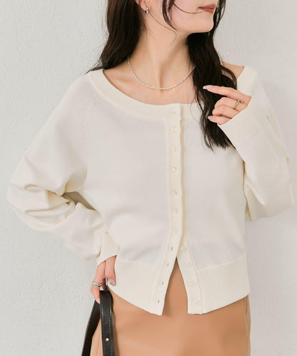 寬領設計 清透紐扣 針織開衫