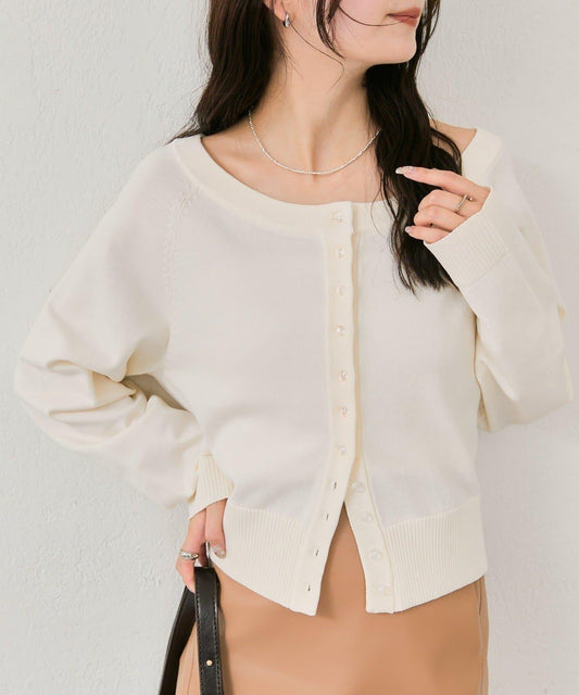 寬領設計 清透紐扣 針織開衫