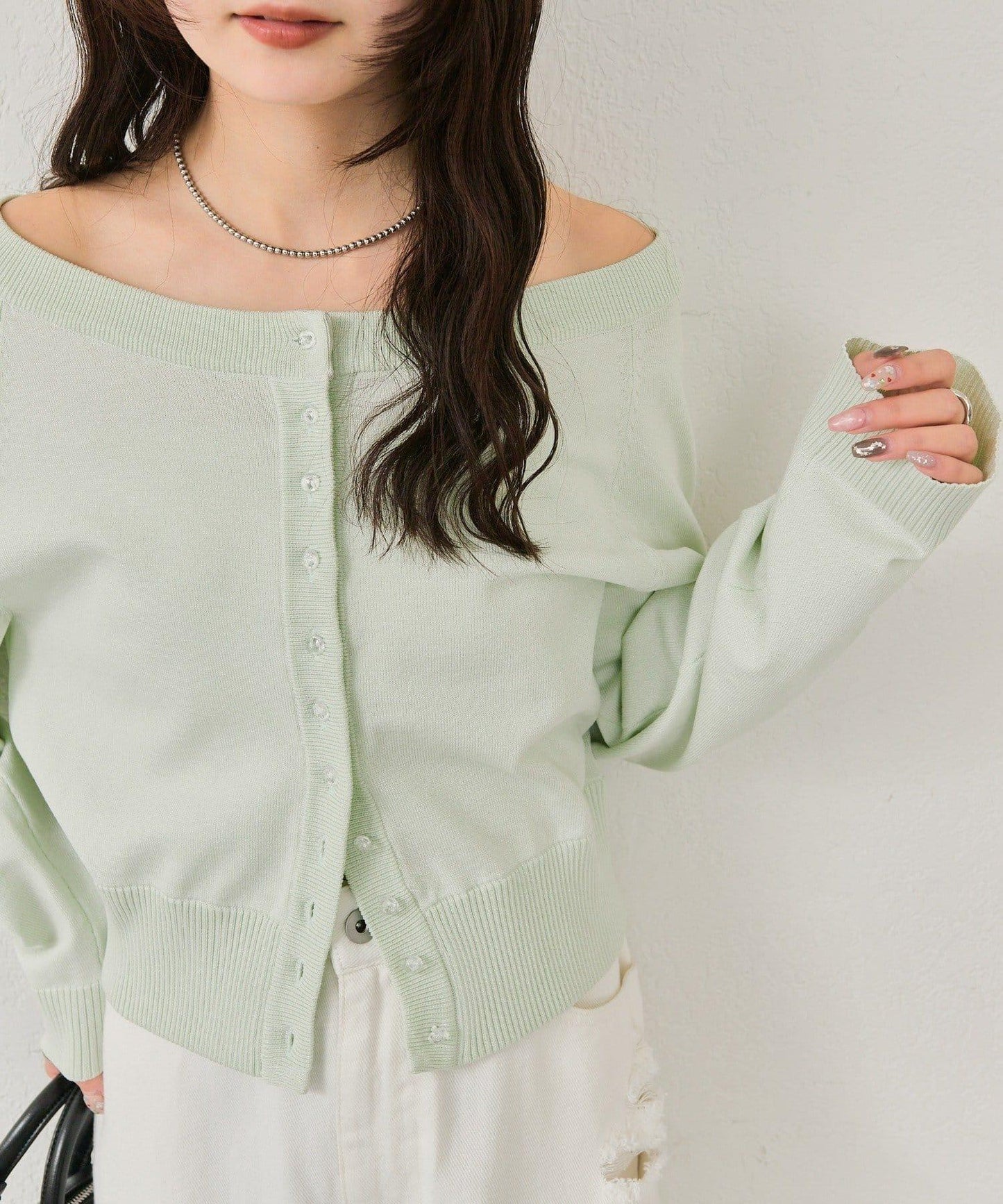 寬領設計 清透紐扣 針織開衫