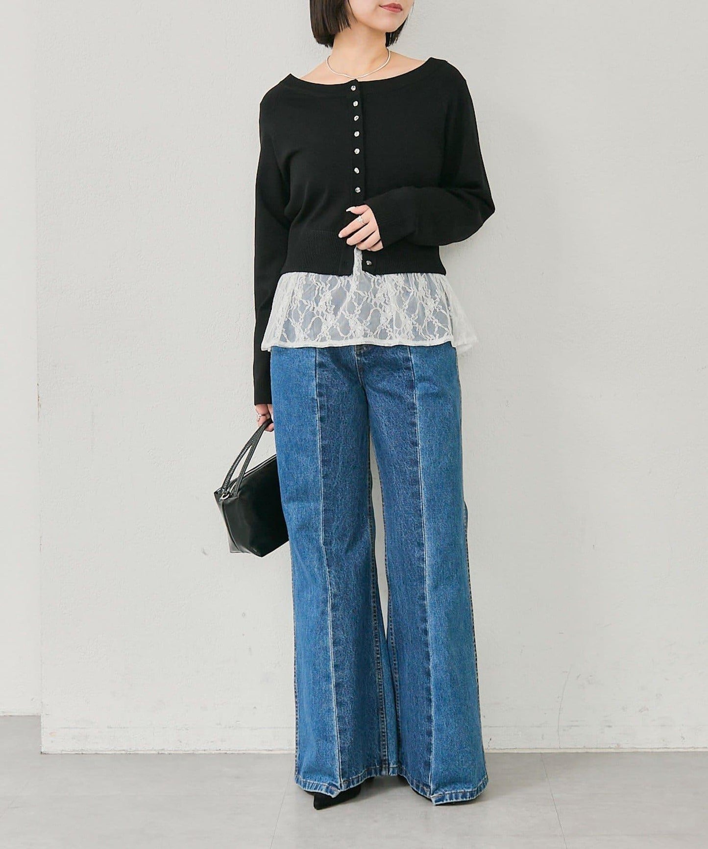 寬領設計 清透紐扣 針織開衫