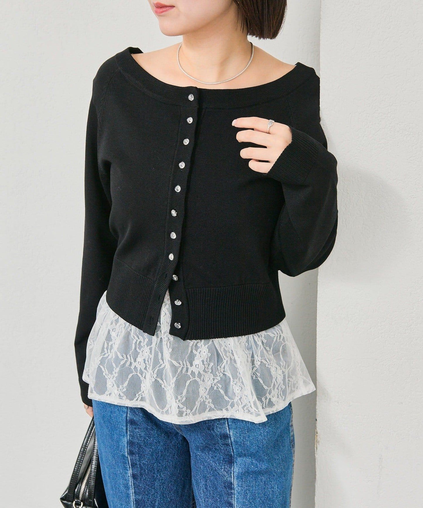 寬領設計 清透紐扣 針織開衫