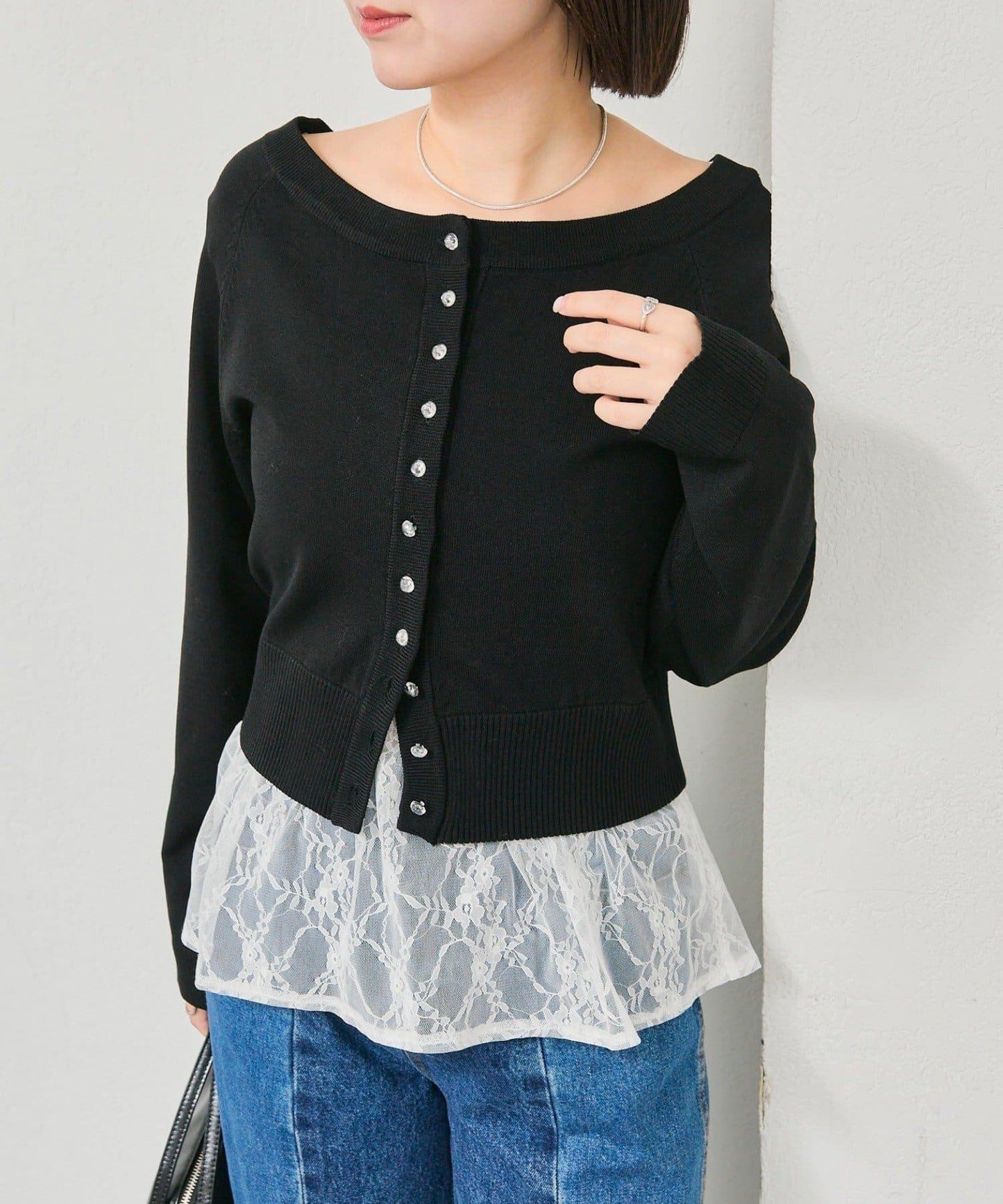 寬領設計 清透紐扣 針織開衫