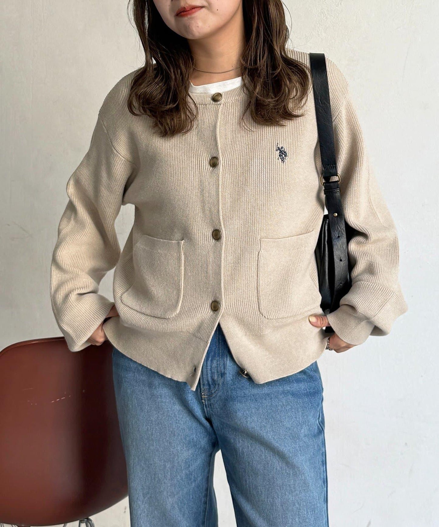 U.S. POLO ASSN. 畦編針織 金色紐扣 針織開衫