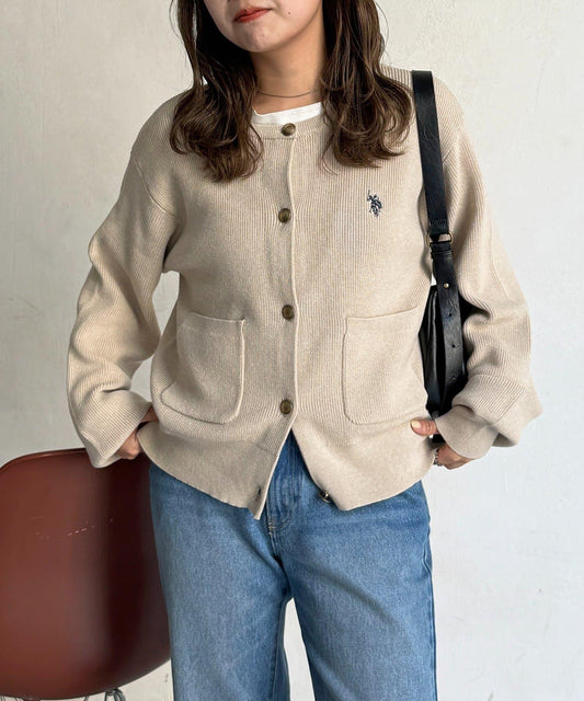 U.S. POLO ASSN. 畦編針織 金色紐扣 針織開衫