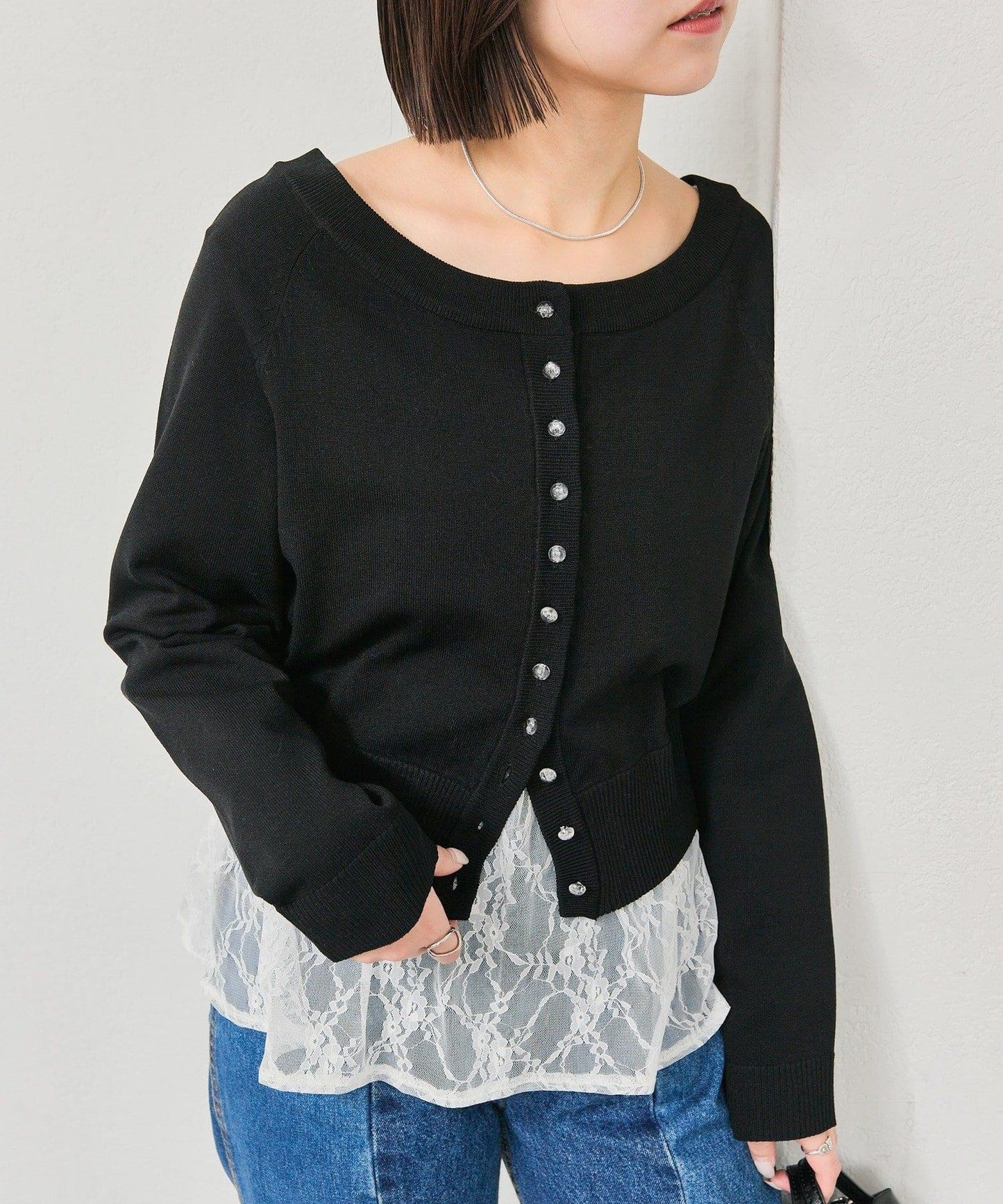 寬領設計 清透紐扣 針織開衫