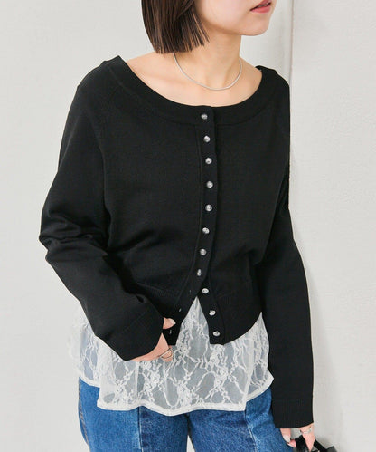 寬領設計 清透紐扣 針織開衫