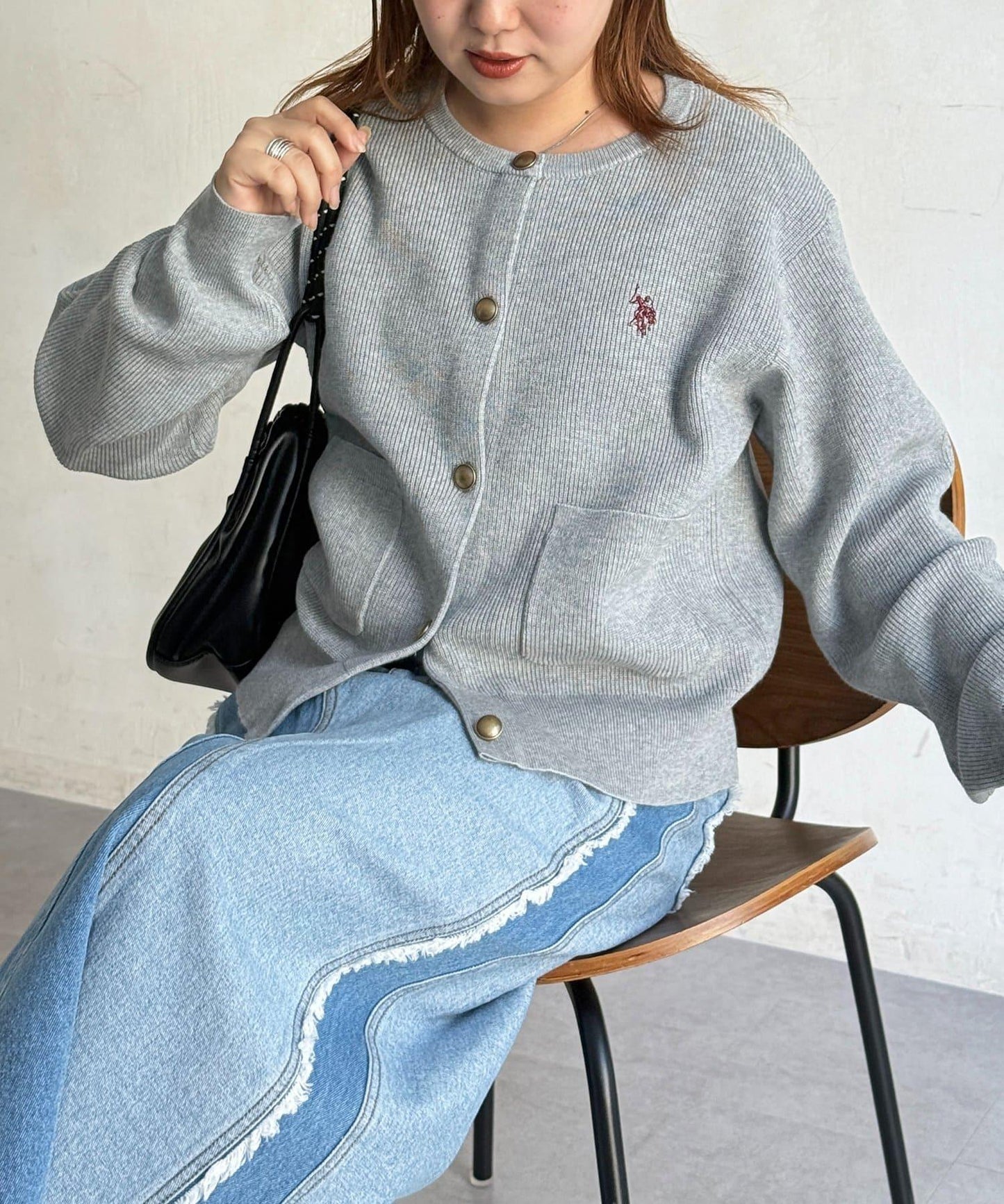 U.S. POLO ASSN. 畦編針織 金色紐扣 針織開衫