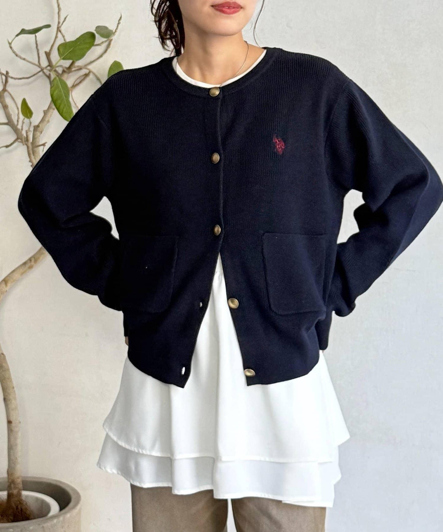 U.S. POLO ASSN. 畦編針織 金色紐扣 針織開衫