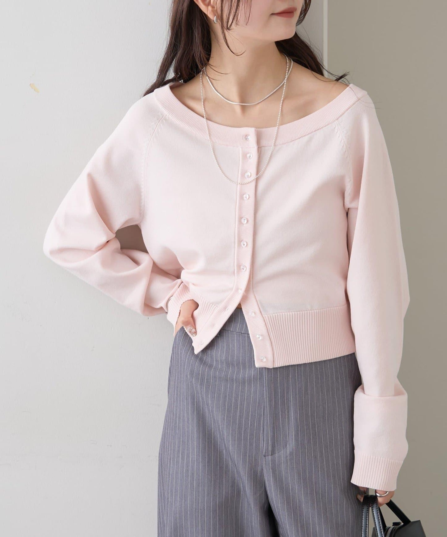 寬領設計 清透紐扣 針織開衫