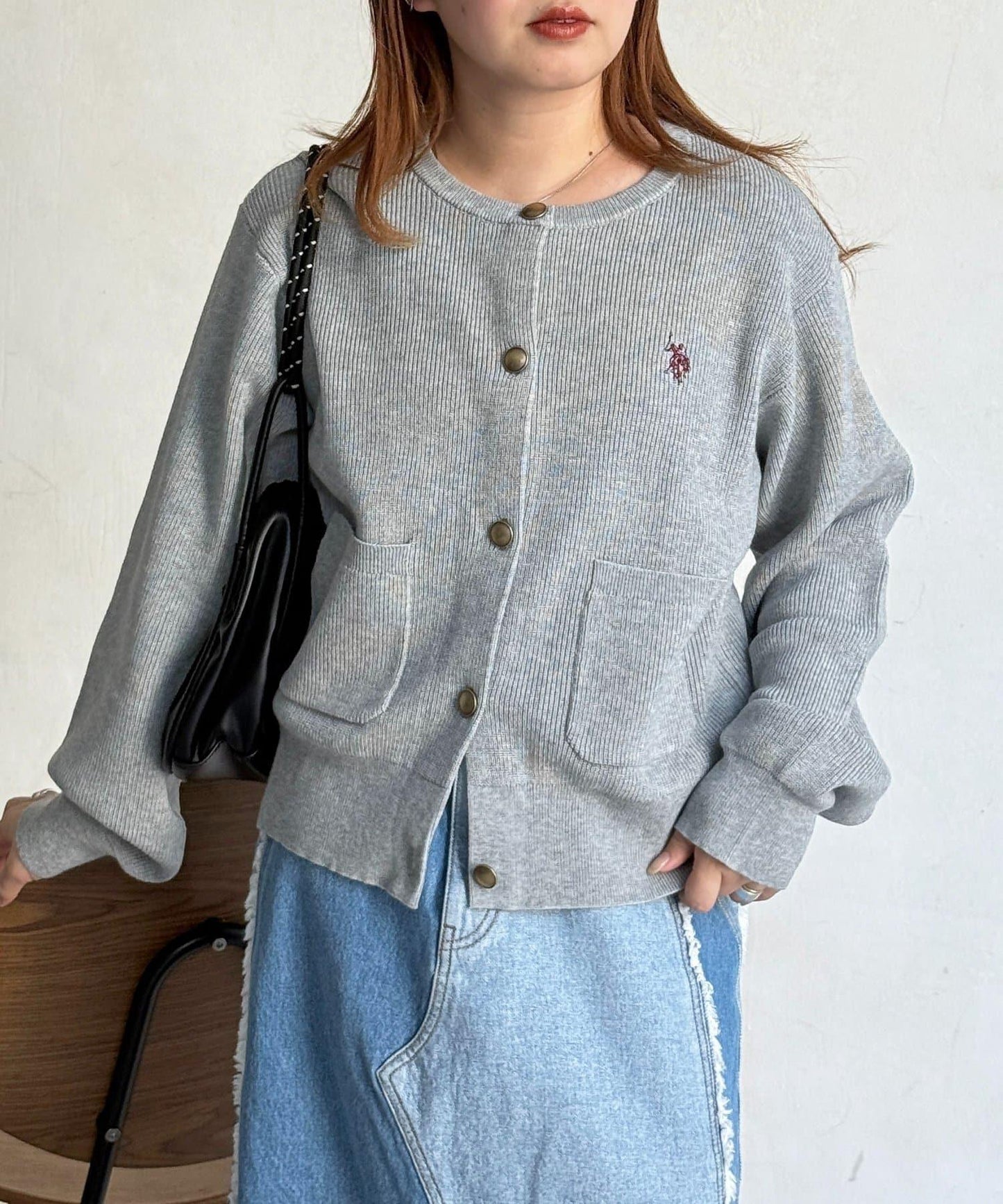 U.S. POLO ASSN. 畦編針織 金色紐扣 針織開衫