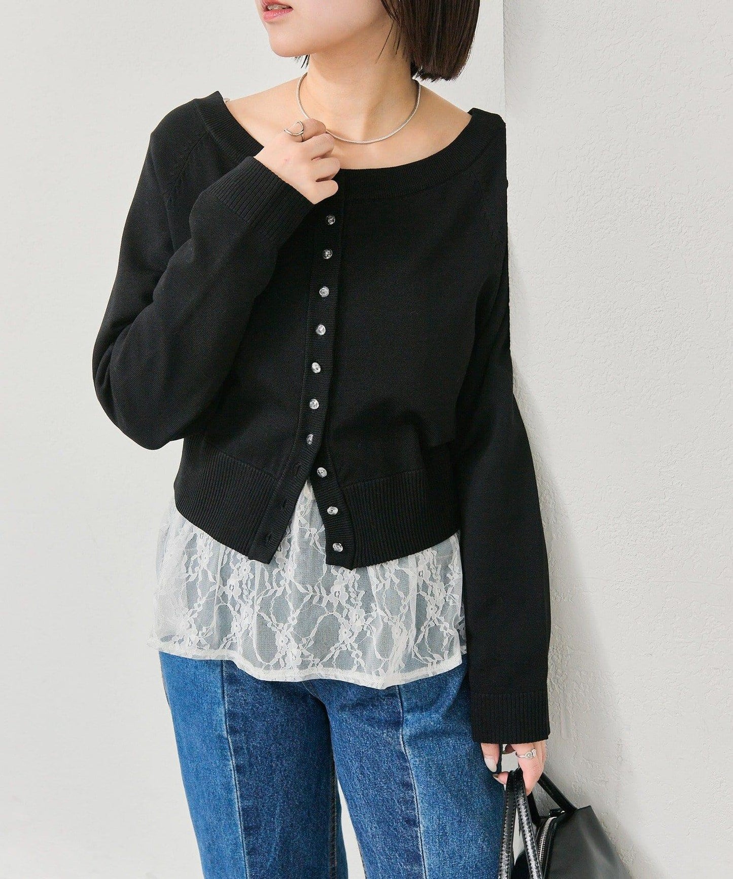 寬領設計 清透紐扣 針織開衫