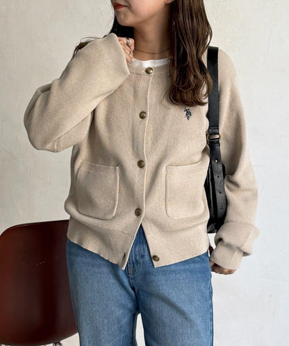 U.S. POLO ASSN. 畦編針織 金色紐扣 針織開衫