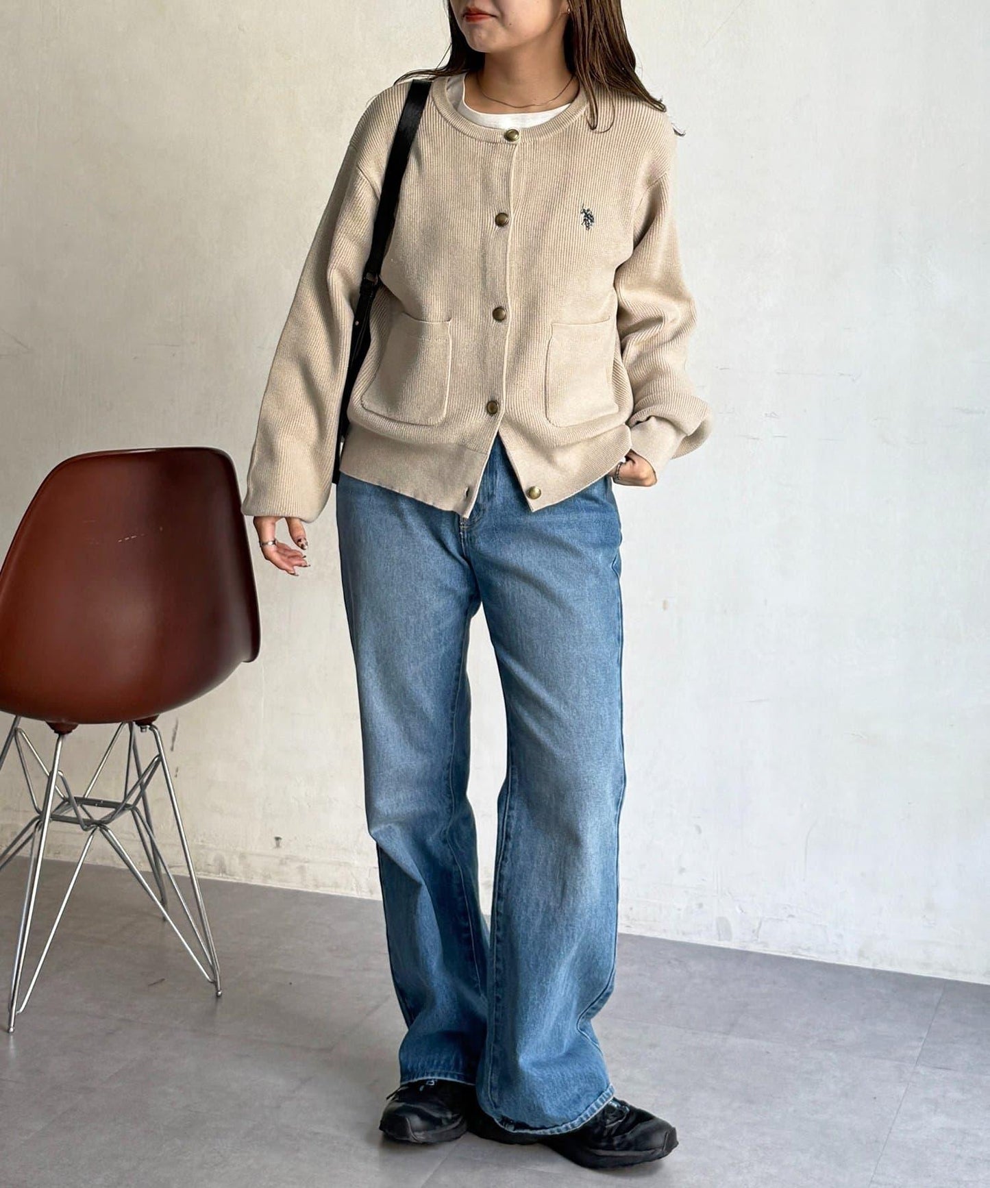 U.S. POLO ASSN. 畦編針織 金色紐扣 針織開衫