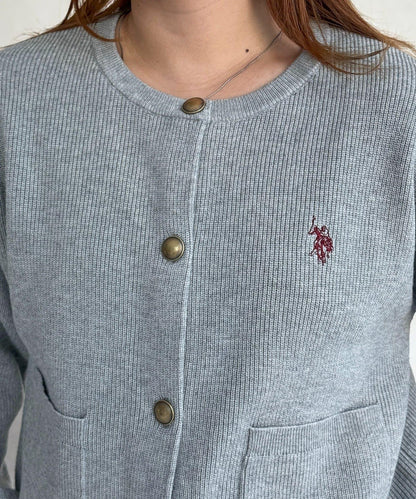 U.S. POLO ASSN. 畦編針織 金色紐扣 針織開衫