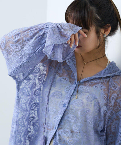 india 蕾絲透視連帽上衣