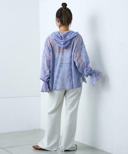 india 蕾絲透視連帽上衣