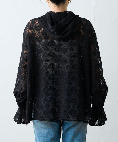india 蕾絲透視連帽上衣