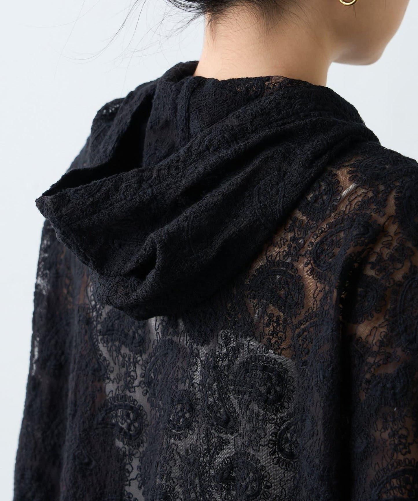 india 蕾絲透視連帽上衣