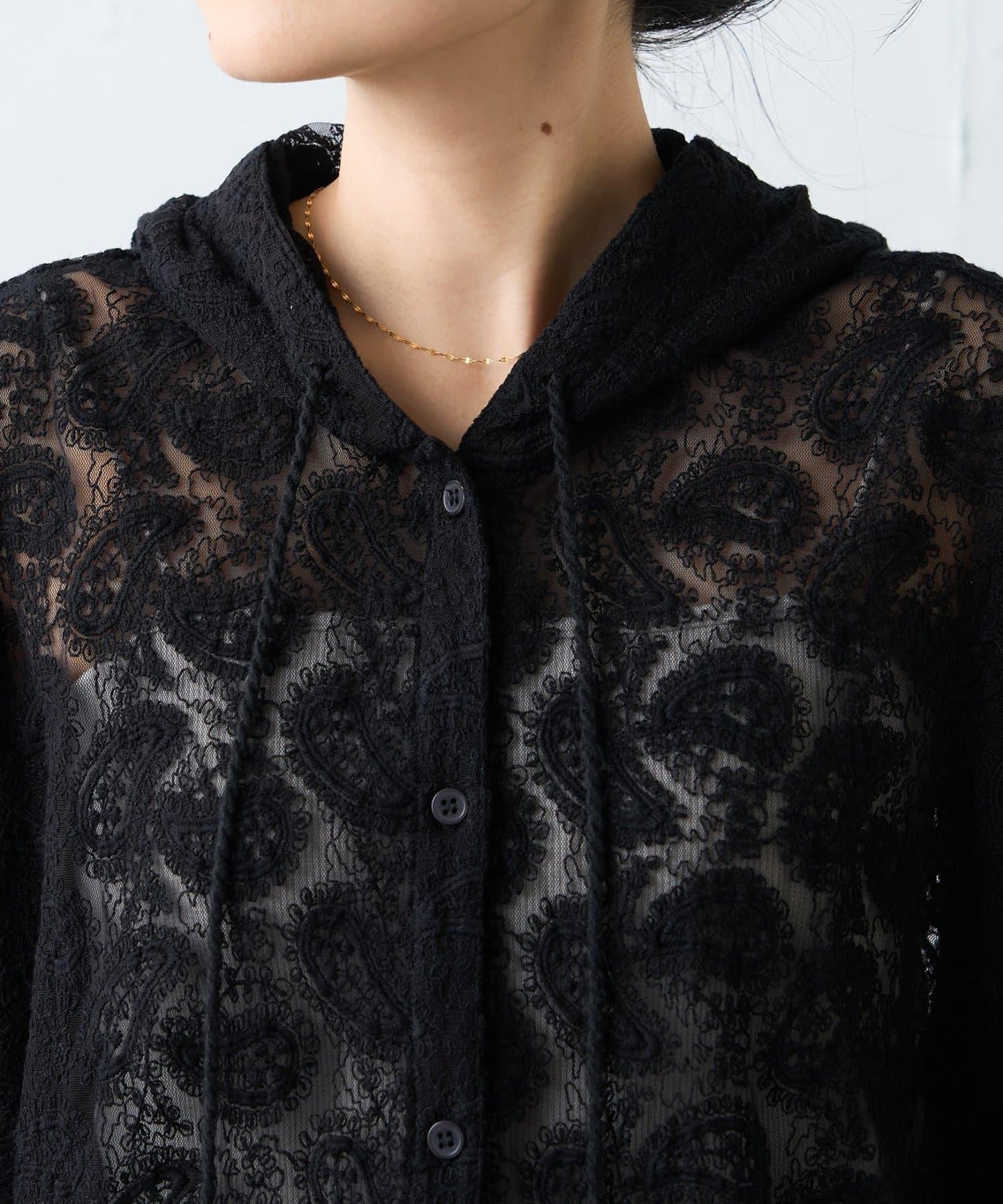 india 蕾絲透視連帽上衣