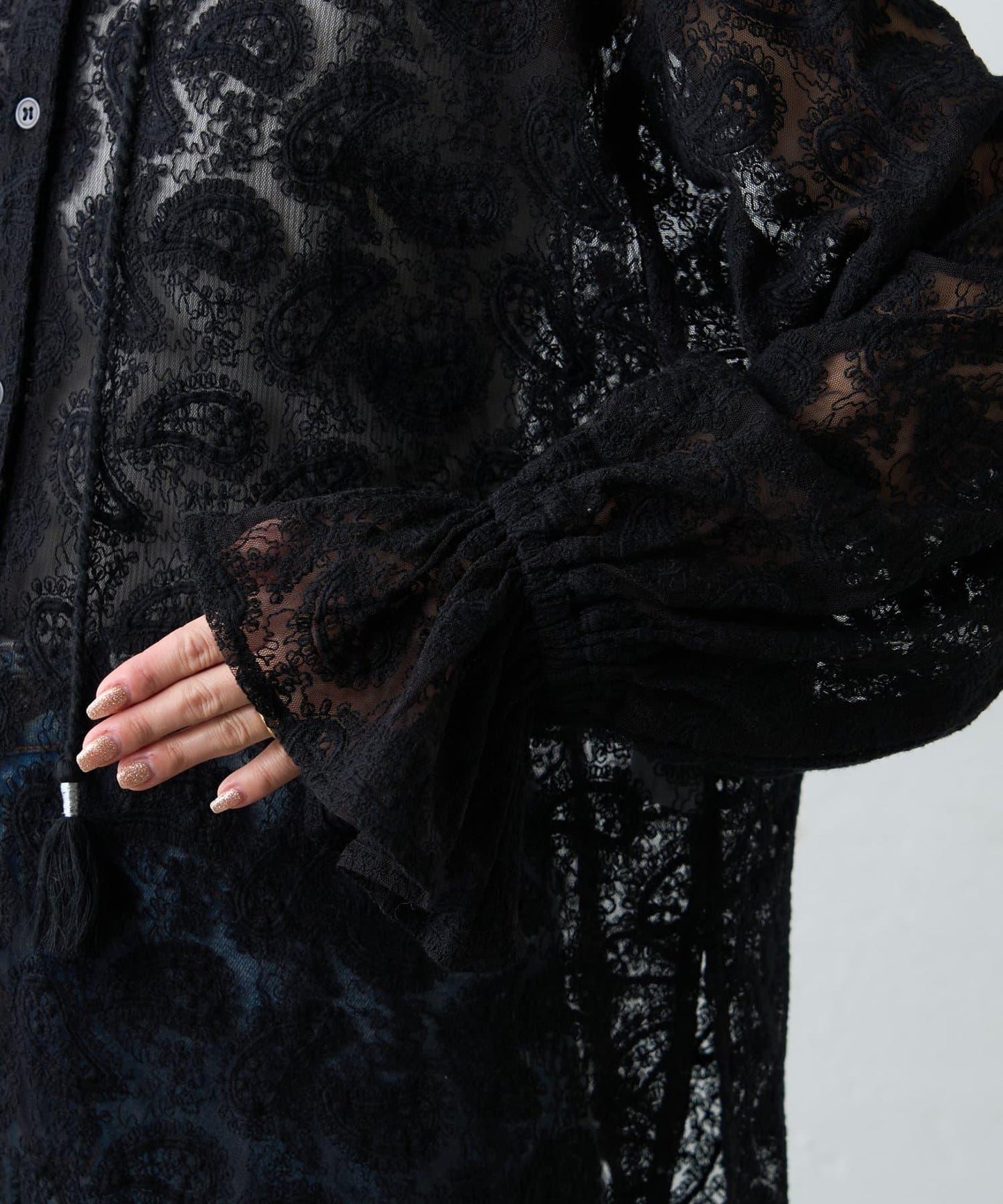 india 蕾絲透視連帽上衣