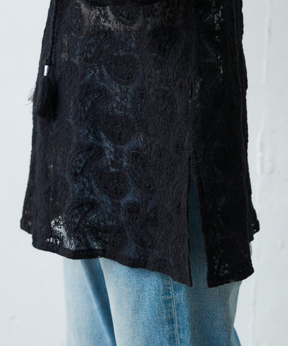 india 蕾絲透視連帽上衣