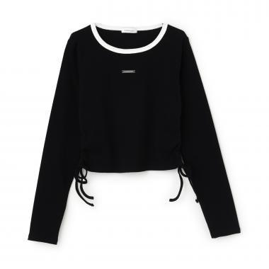 抽繩短款羅紋長袖T恤