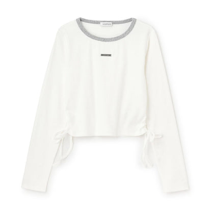 抽繩短款羅紋長袖T恤