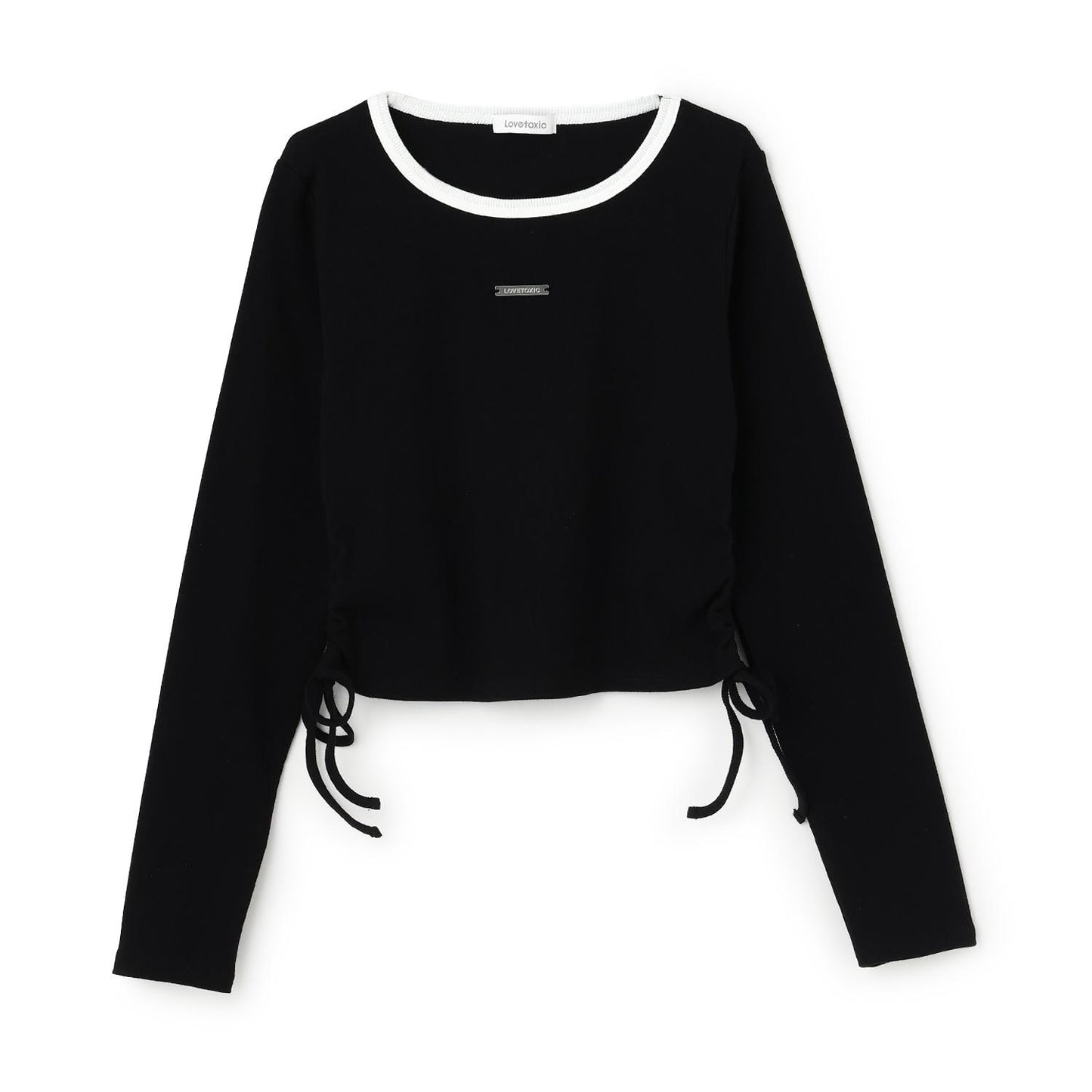 抽繩短款羅紋長袖T恤