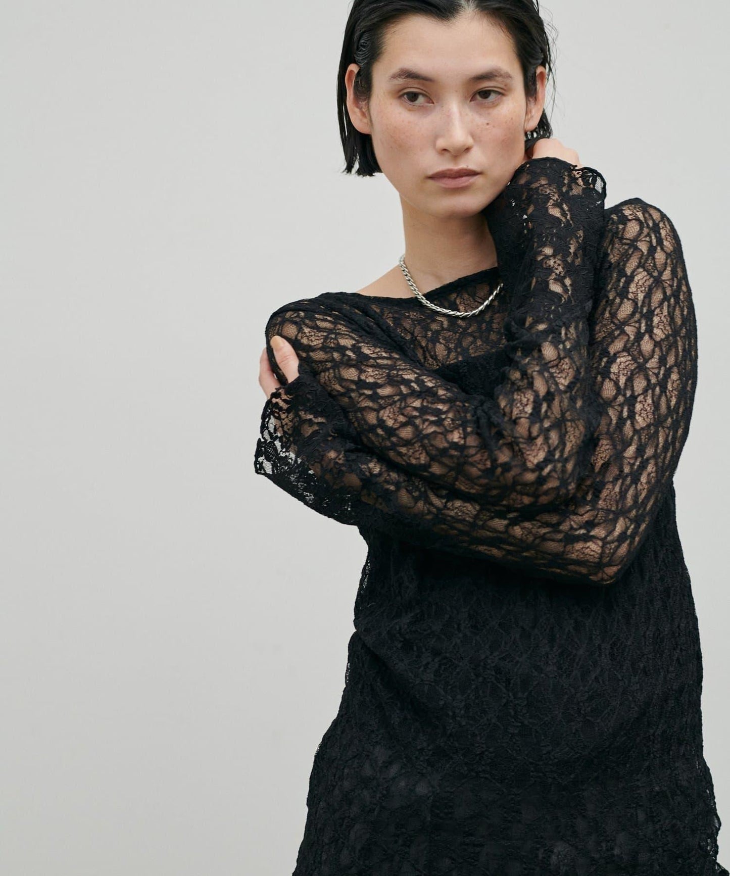 MIX蕾絲拼接套頭上衣