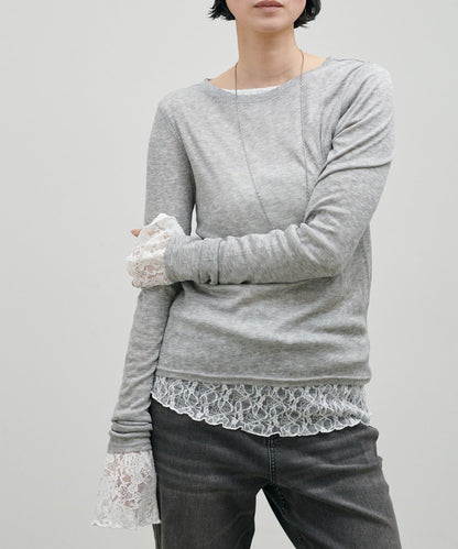 MIX蕾絲拼接套頭上衣
