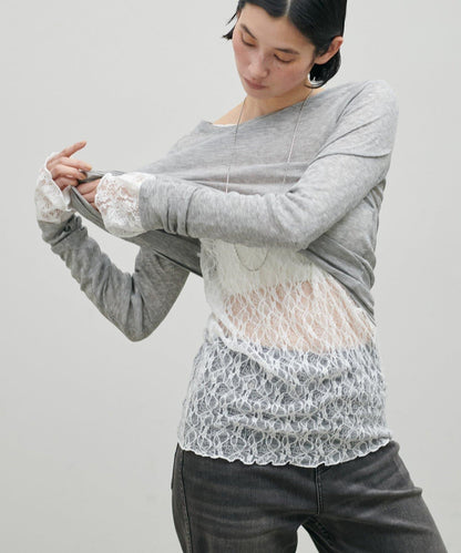 MIX蕾絲拼接套頭上衣