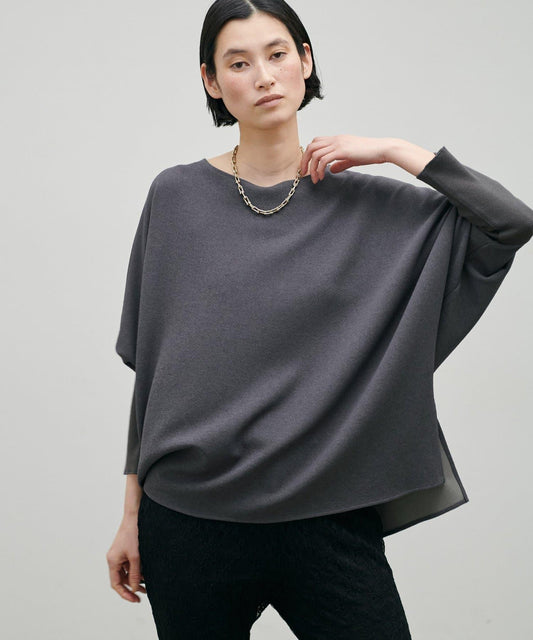 挺括蝙蝠袖彈力喬其紗上衣