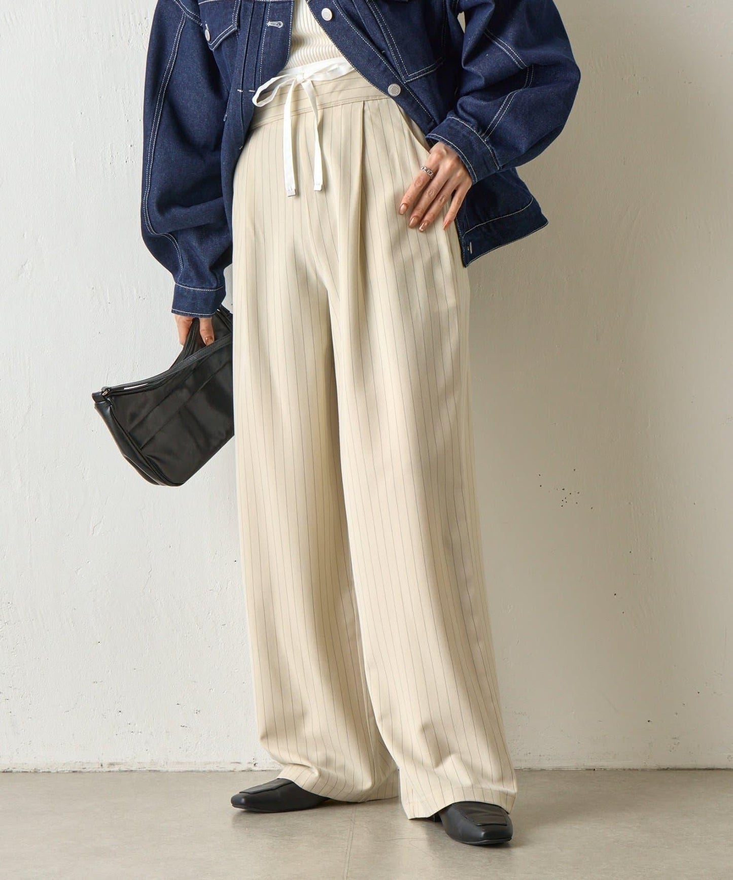 雙腰條紋休閒褲