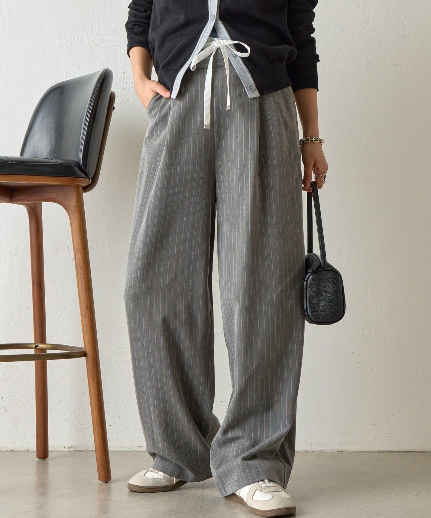 雙腰條紋休閒褲