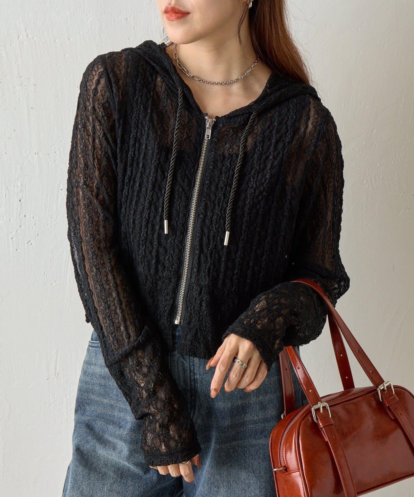 蕾絲拼接連帽襯衫